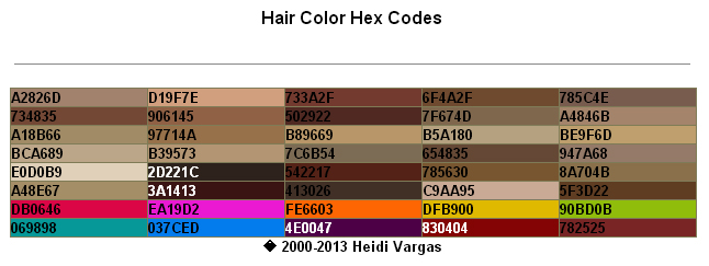 Hair Color Hex Codes PDF Download