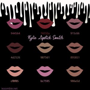 Kylie Lipstick Swatch with Hex Codes